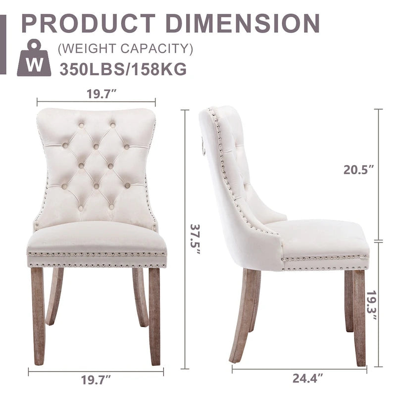 Set of 2 Velvet Dining Chairs with Nailhead Trim and Ring Pull