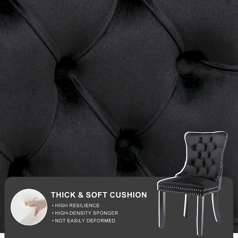 Set of 2 Velvet Dining Chairs with Nailhead Trim and Ring Pull