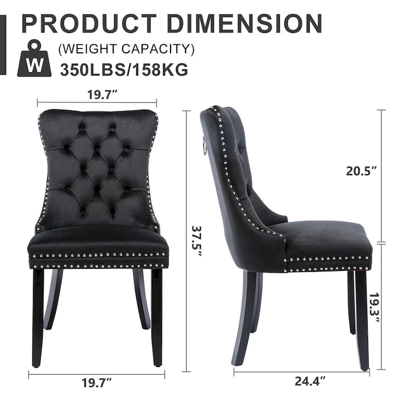 Set of 2 Velvet Dining Chairs with Nailhead Trim and Ring Pull