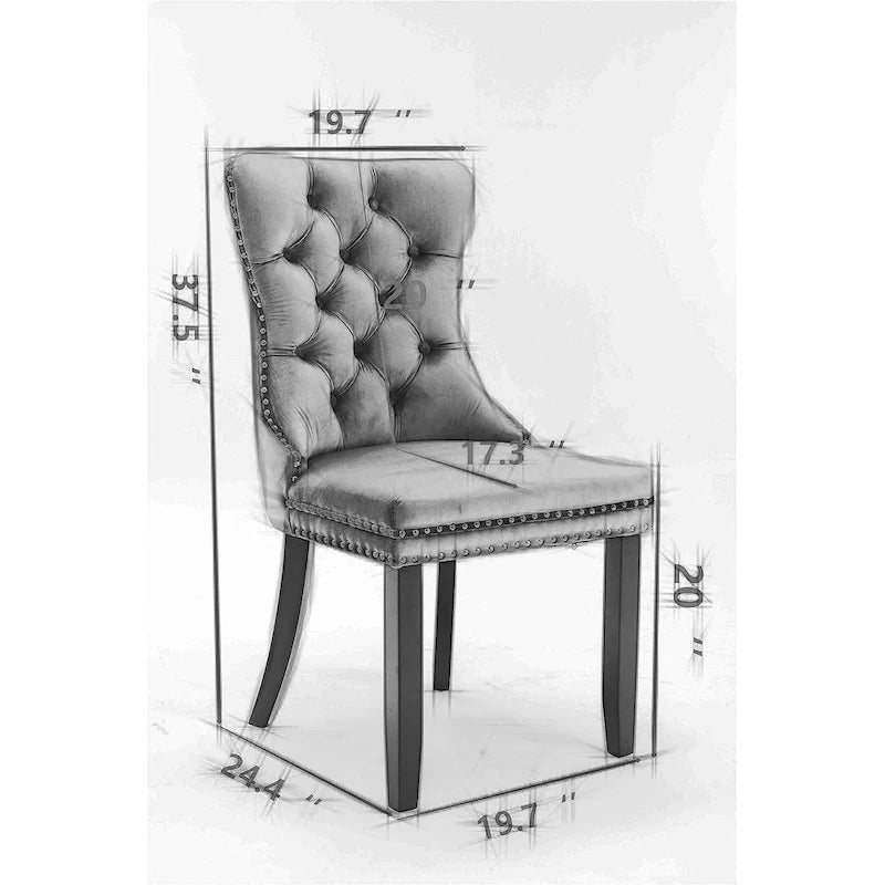Set of 2 Velvet Dining Chairs with Nailhead Trim and Ring Pull