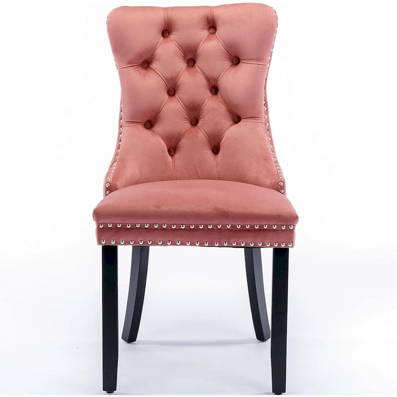 Set of 2 Velvet Dining Chairs with Nailhead Trim and Ring Pull