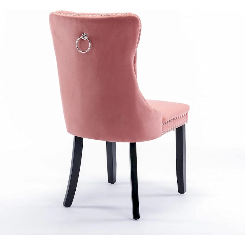 Set of 2 Velvet Dining Chairs with Nailhead Trim and Ring Pull