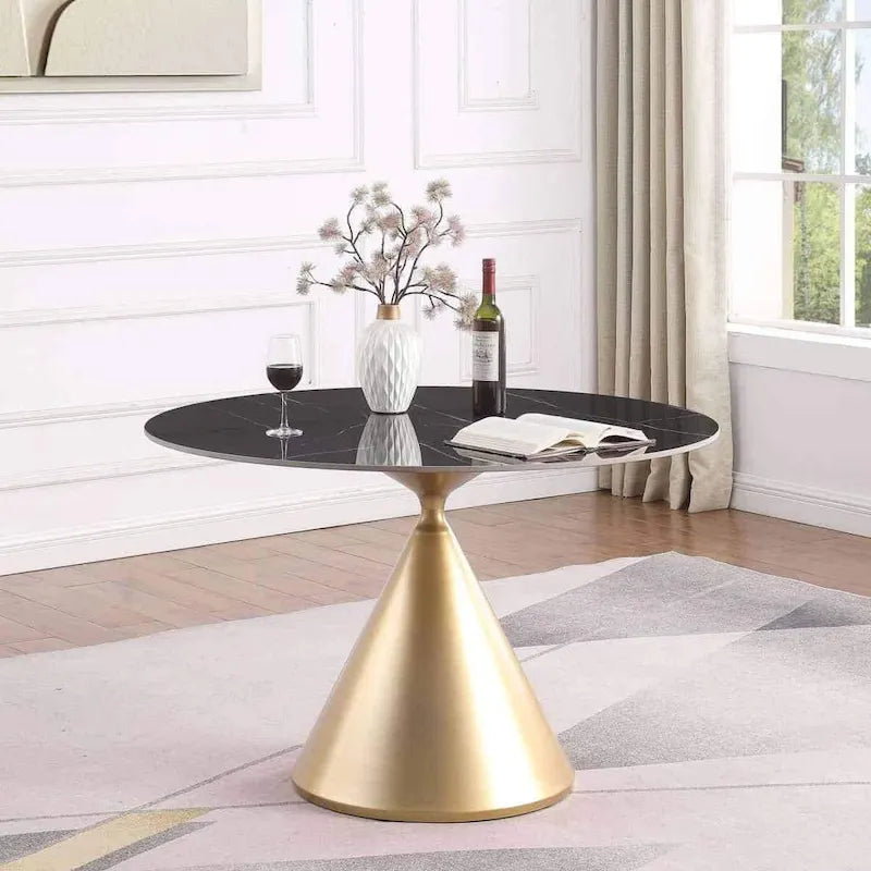 Modern Round Dining Table with Gold Metal Base