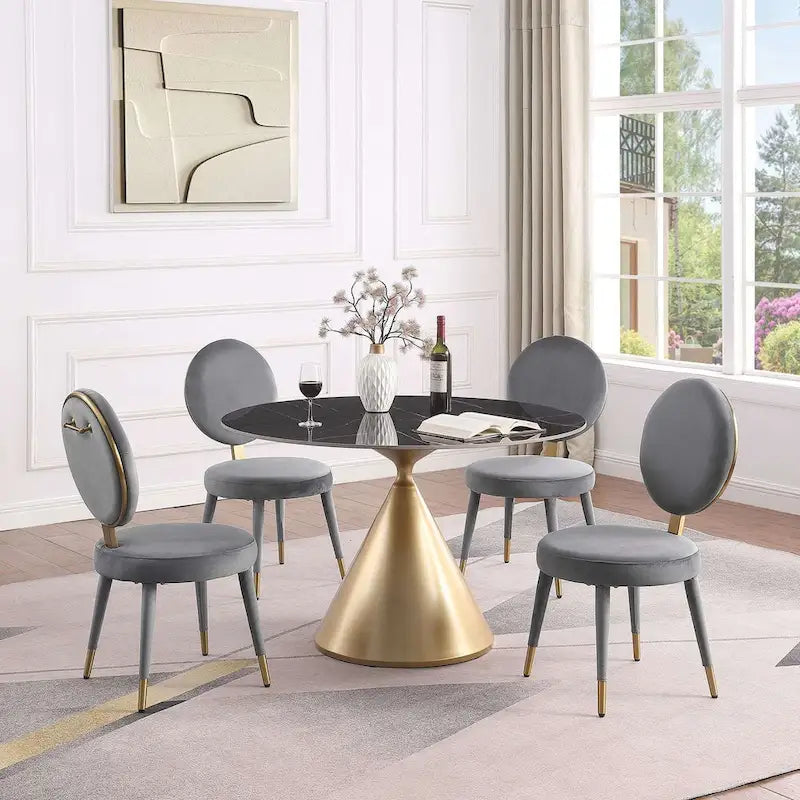 Modern Round Dining Table with Gold Metal Base