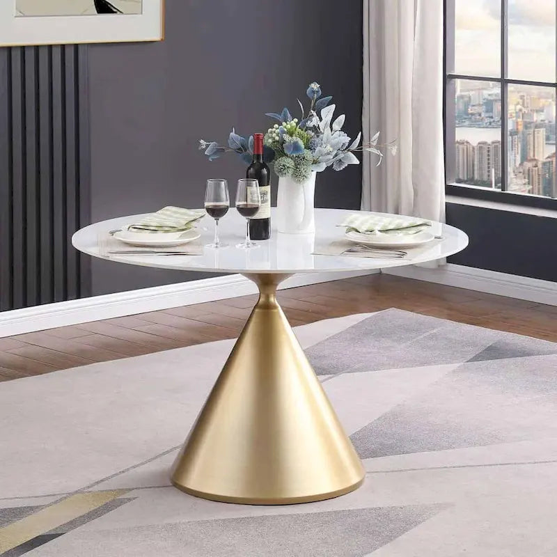 Modern Round Dining Table with Gold Metal Base