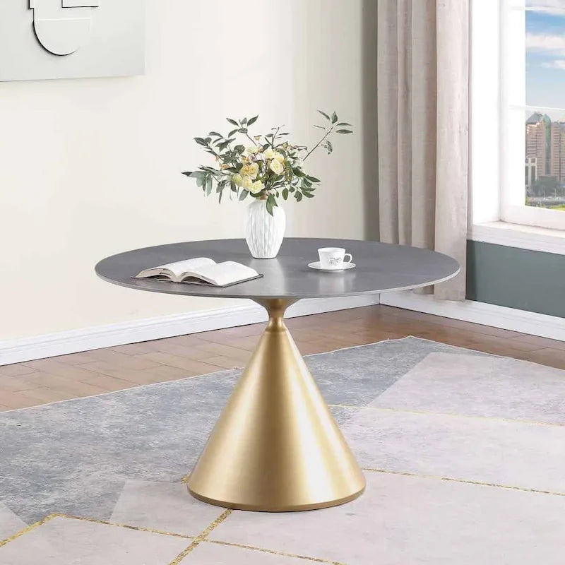 Modern Round Dining Table with Gold Metal Base