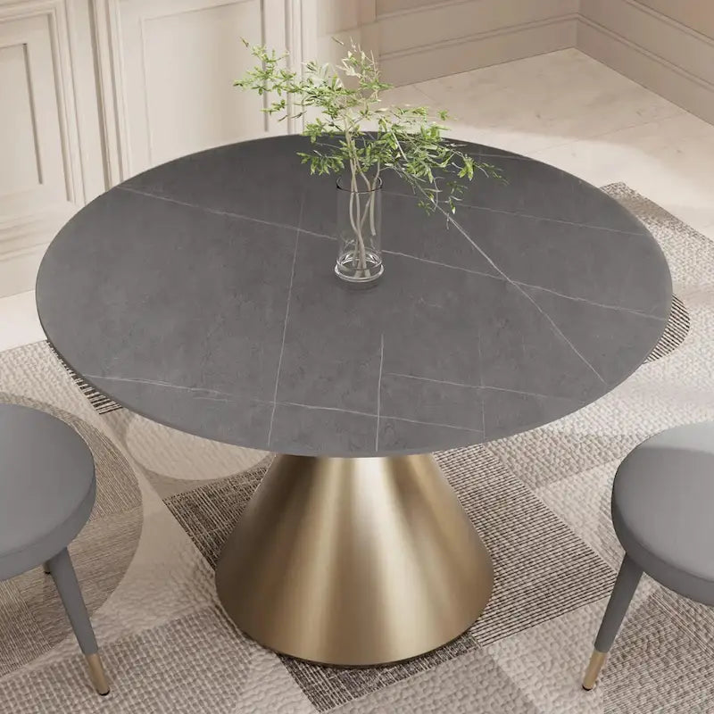 Modern Round Dining Table with Gold Metal Base