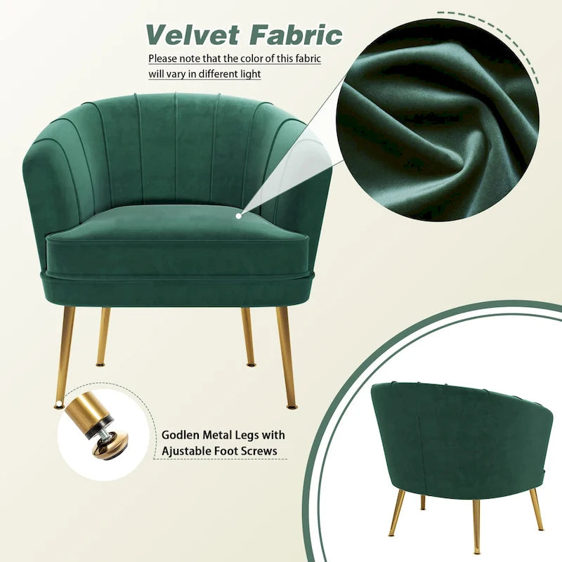 Velvet Accent Chairs for Living Room Bedroom Office Leisure Upholstered Single Sofa Chair