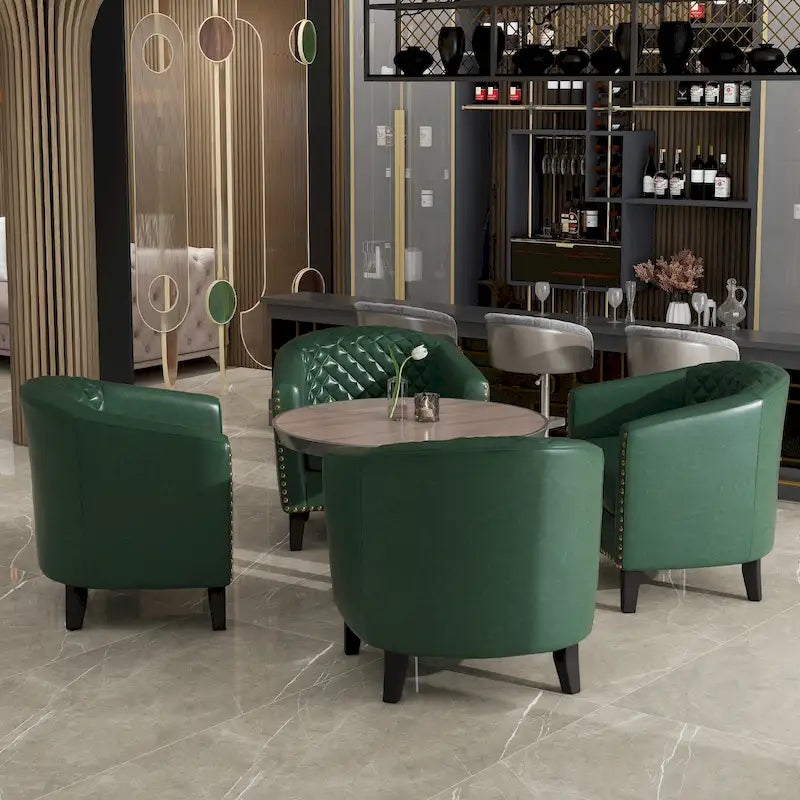 Set of 4 Modern Faux Leather Barrel Accent Chairs with Wood Legs