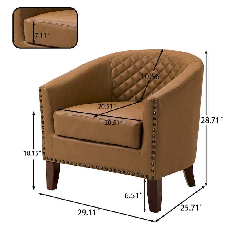 Set of 4 Modern Faux Leather Barrel Accent Chairs with Wood Legs