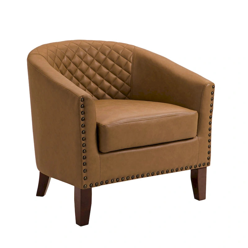 Set of 4 Modern Faux Leather Barrel Accent Chairs with Wood Legs