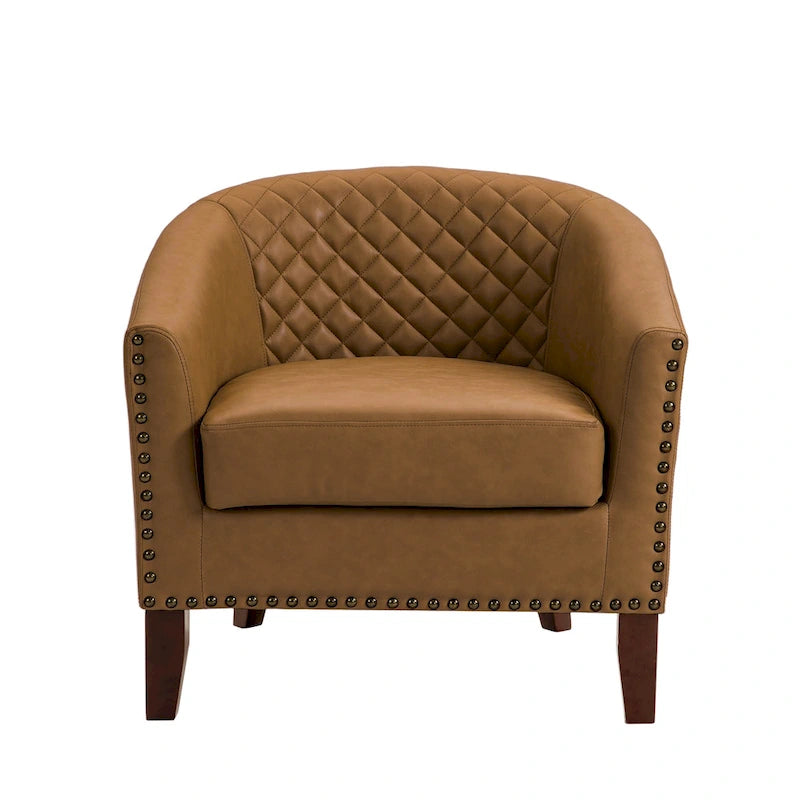 Set of 4 Modern Faux Leather Barrel Accent Chairs with Wood Legs