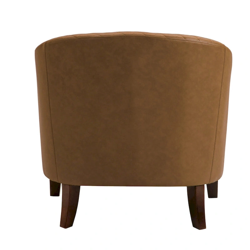 Set of 4 Modern Faux Leather Barrel Accent Chairs with Wood Legs