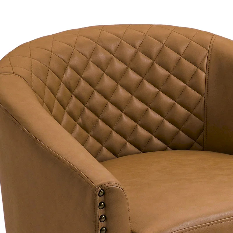 Set of 4 Modern Faux Leather Barrel Accent Chairs with Wood Legs