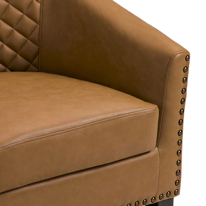 Set of 4 Modern Faux Leather Barrel Accent Chairs with Wood Legs