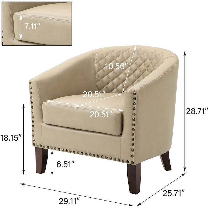 Set of 4 Modern Faux Leather Barrel Accent Chairs with Wood Legs