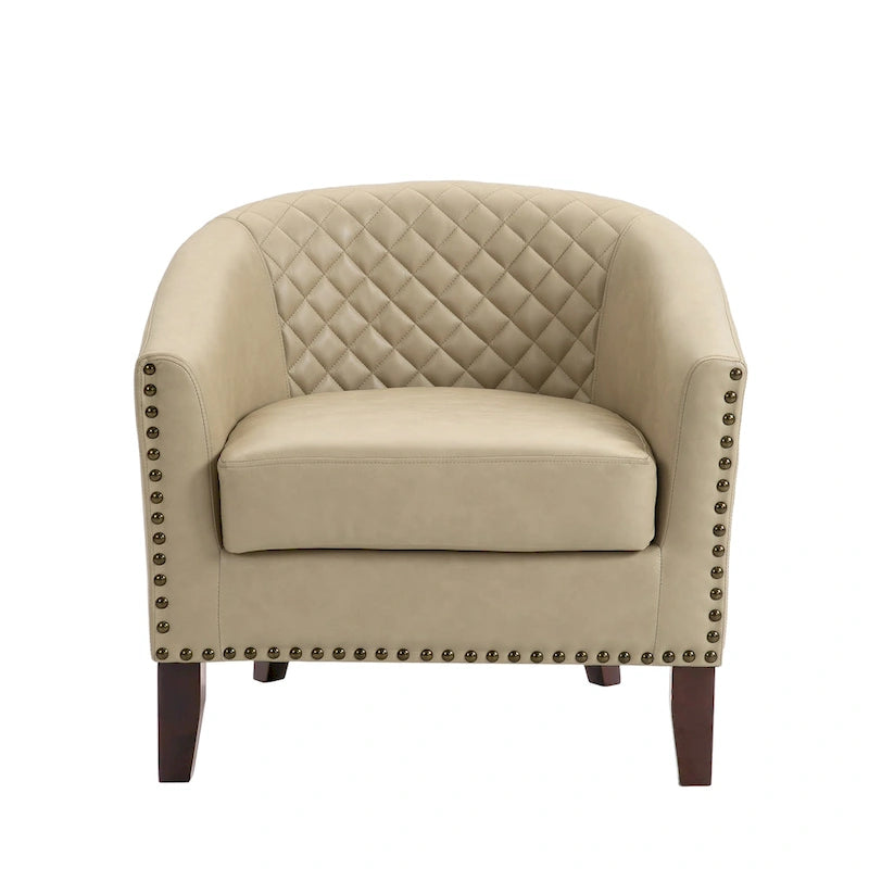 Set of 4 Modern Faux Leather Barrel Accent Chairs with Wood Legs