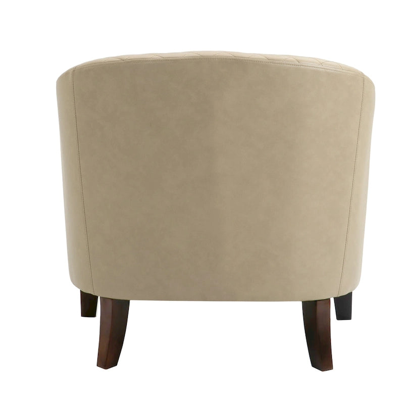 Set of 4 Modern Faux Leather Barrel Accent Chairs with Wood Legs
