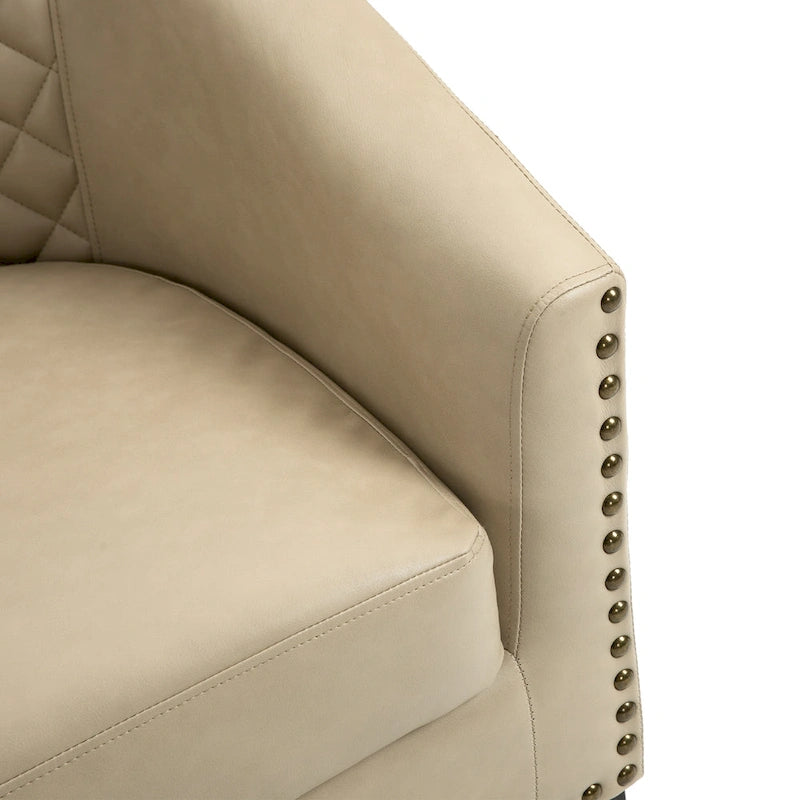 Set of 4 Modern Faux Leather Barrel Accent Chairs with Wood Legs