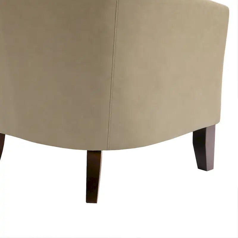 Set of 4 Modern Faux Leather Barrel Accent Chairs with Wood Legs