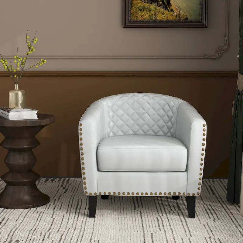 Set of 4 Modern Faux Leather Barrel Accent Chairs with Wood Legs