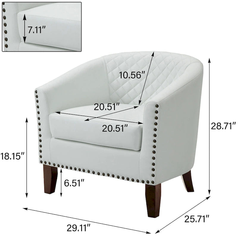 Set of 4 Modern Faux Leather Barrel Accent Chairs with Wood Legs