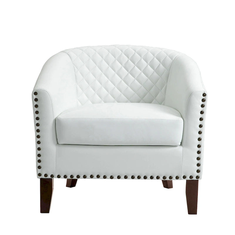 Set of 4 Modern Faux Leather Barrel Accent Chairs with Wood Legs