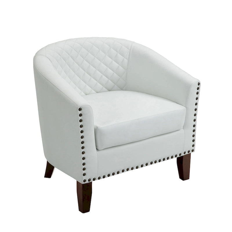 Set of 4 Modern Faux Leather Barrel Accent Chairs with Wood Legs