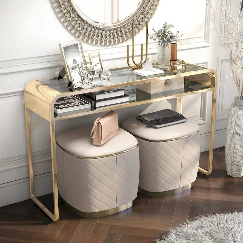 Contemporary 46-Inch Glass-Top One-Shelf Sofa Console Table