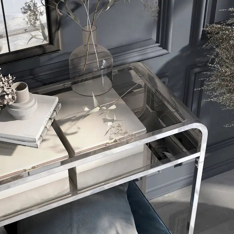 Contemporary 46-Inch Glass-Top One-Shelf Sofa Console Table