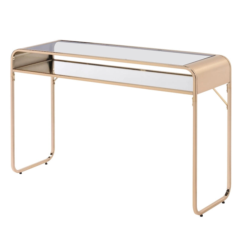 Mesa consola contemporánea para sofá, de 46 pulgadas, con cubierta de vidrio y un estante