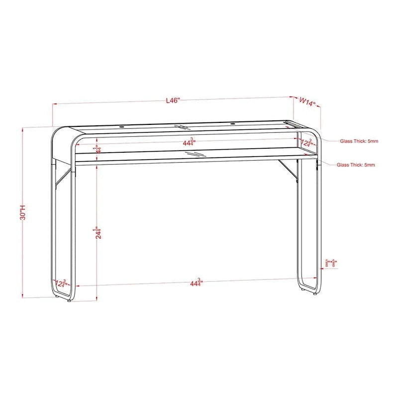 Mesa consola contemporánea para sofá, de 46 pulgadas, con cubierta de vidrio y un estante