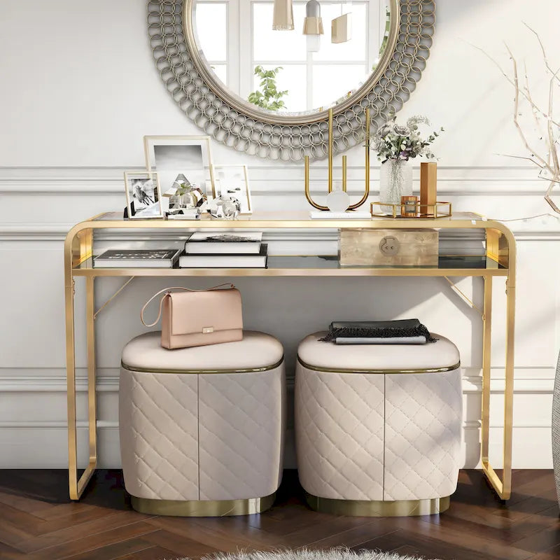 Mesa consola contemporánea para sofá, de 46 pulgadas, con cubierta de vidrio y un estante