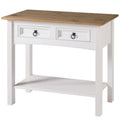 Rustic Solid Pine Wood Hall Console Table with Two Drawers