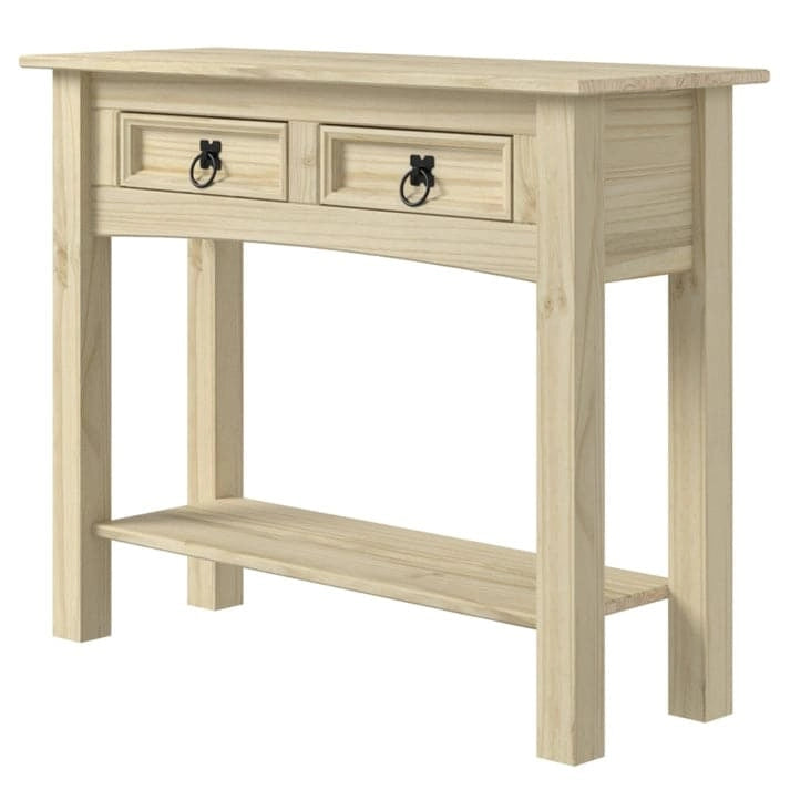 Rustic Solid Pine Wood Hall Console Table with Two Drawers