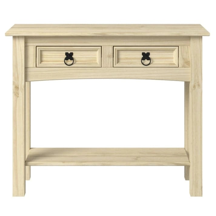 Rustic Solid Pine Wood Hall Console Table with Two Drawers