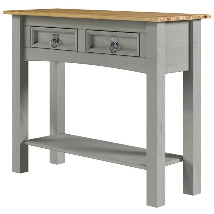 Rustic Solid Pine Wood Hall Console Table with Two Drawers