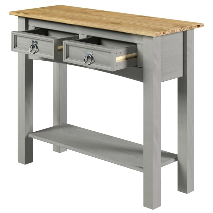 Rustic Solid Pine Wood Hall Console Table with Two Drawers
