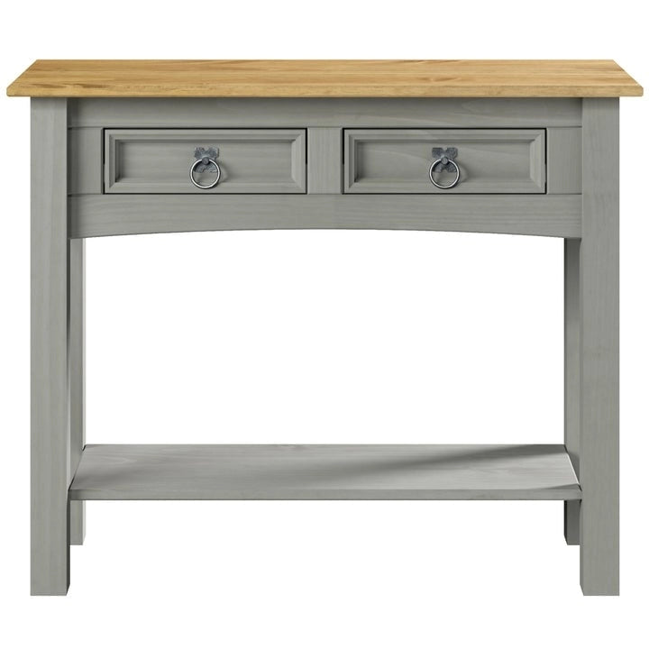 Rustic Solid Pine Wood Hall Console Table with Two Drawers