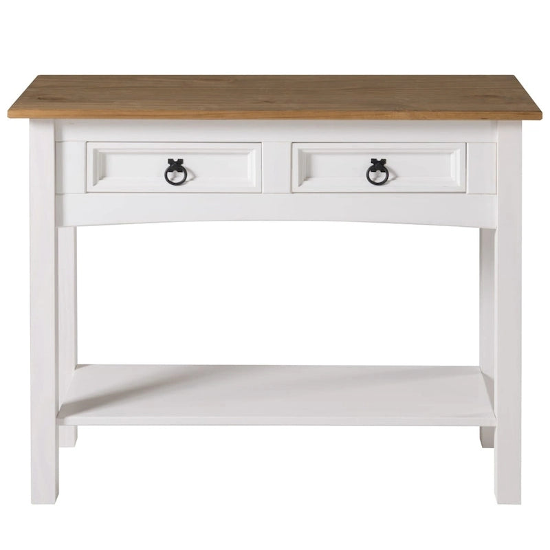 Rustic Solid Pine Wood Hall Console Table with Two Drawers
