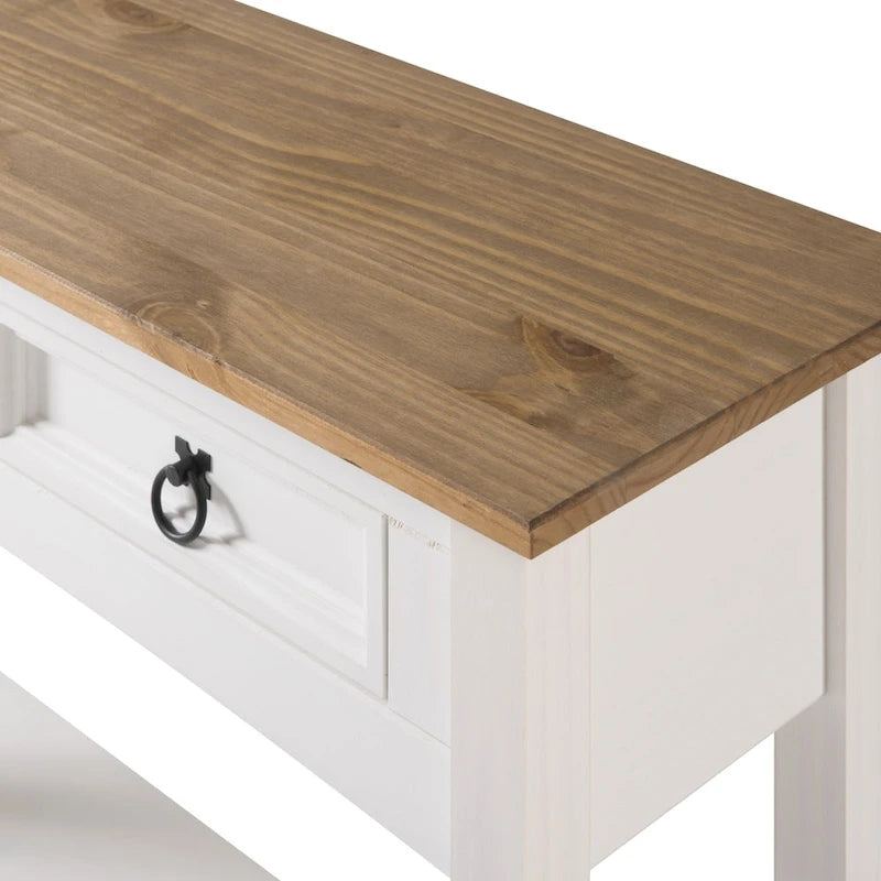 Rustic Solid Pine Wood Hall Console Table with Two Drawers
