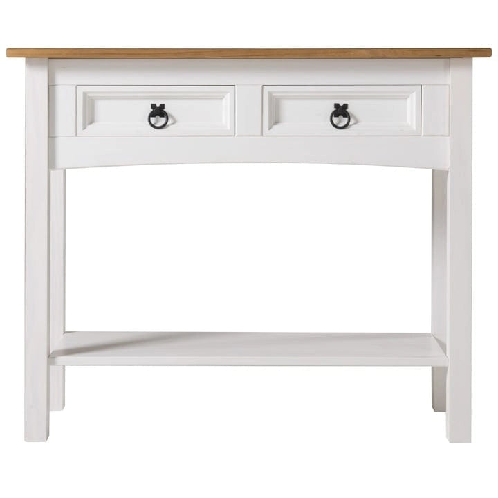 Rustic Solid Pine Wood Hall Console Table with Two Drawers