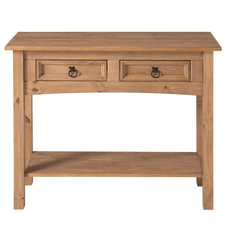 Rustic Solid Pine Wood Hall Console Table with Two Drawers