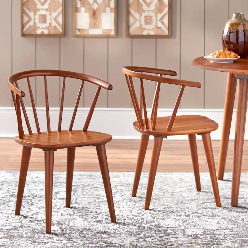 Solid Wood Spindle Back Dining Chairs (Set of 2)