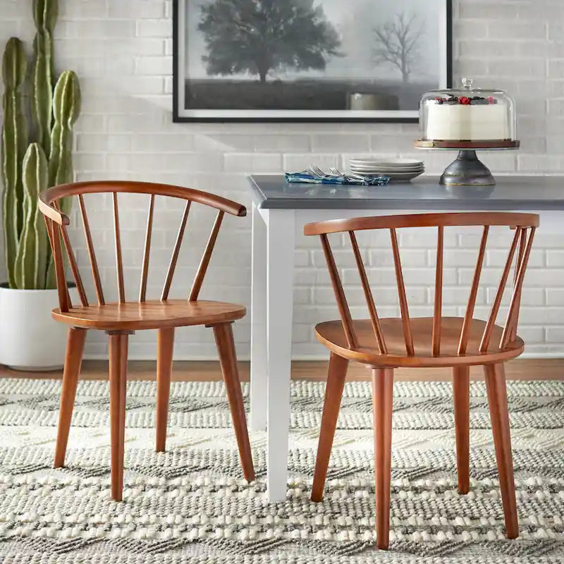 Solid Wood Spindle Back Dining Chairs (Set of 2)