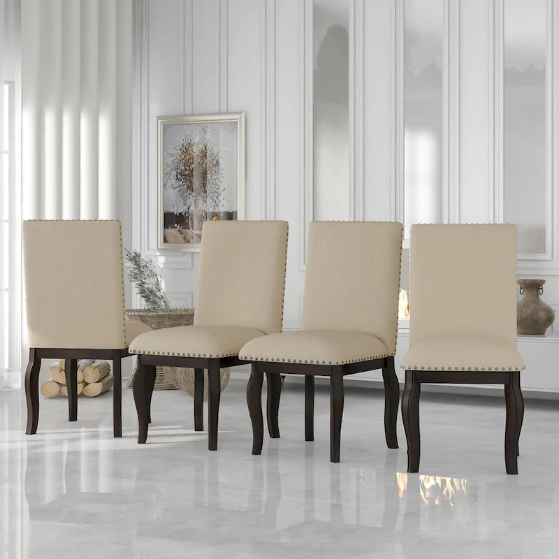 Set of 4 Upholstered Wooden Dining Chairs with Nailhead Trim