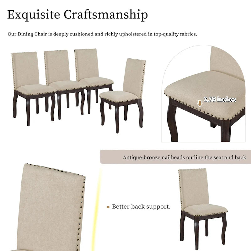 Set of 4 Upholstered Wooden Dining Chairs with Nailhead Trim