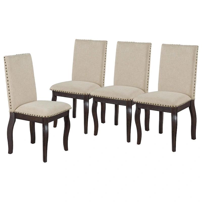 Set of 4 Upholstered Wooden Dining Chairs with Nailhead Trim