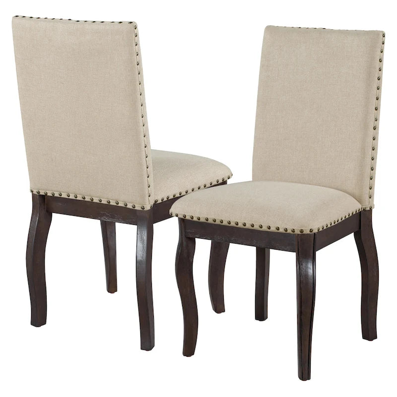 Set of 4 Upholstered Wooden Dining Chairs with Nailhead Trim