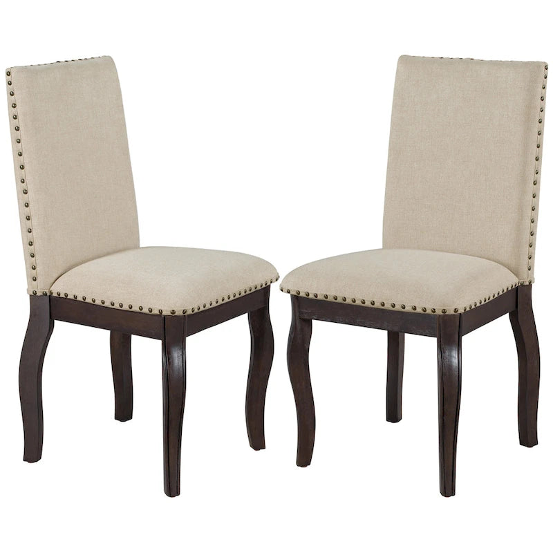 Set of 4 Upholstered Wooden Dining Chairs with Nailhead Trim